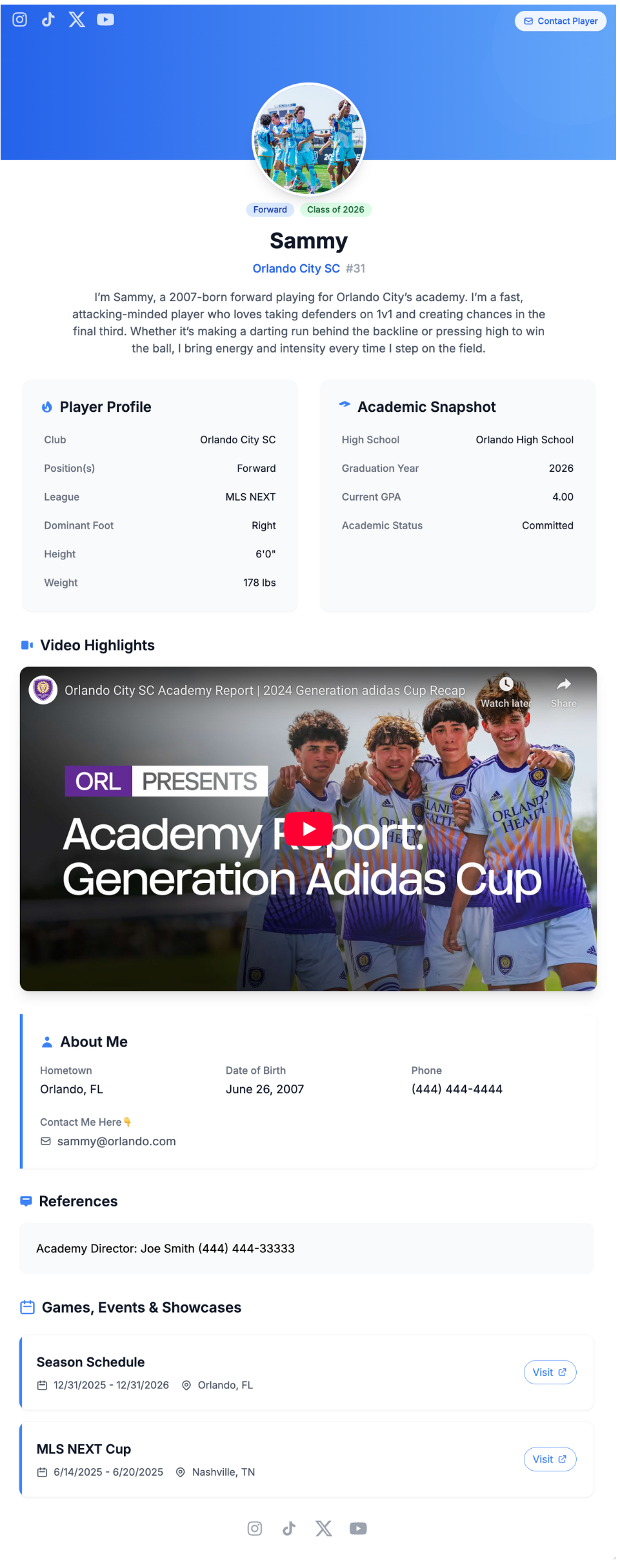 PlayerNovo profile example